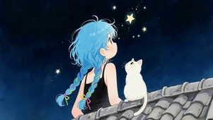 屋顶女孩看星星
