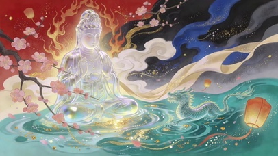 焰云绕佛青龙卧水凝花