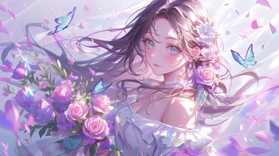 玫瑰蝴蝶与少女