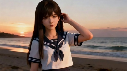 落日海边制服美女