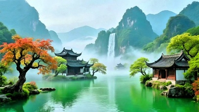 唯美山水画卷4K