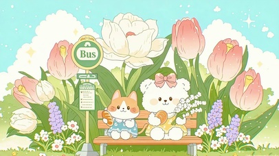 春日公交站的小熊与猫咪