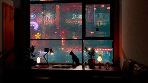 赛博雨夜房间