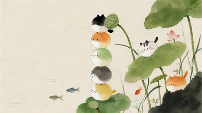 荷叶上的猫咪