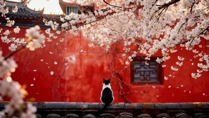 赏樱花的猫咪
