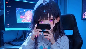 电竞卧室中的孤独女孩