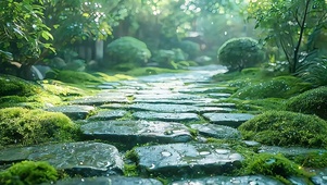 下雨天的青石板路