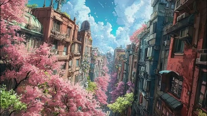 春日清新远眺城市街景