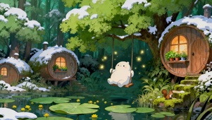 雪景森林荡秋千