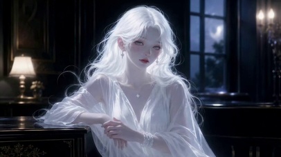 月夜银发清冷美少女