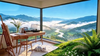 山顶的书屋与猫