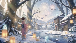 雪夜烟火与少女