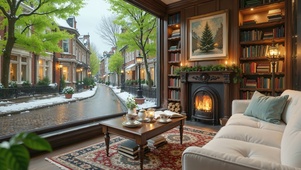 暖炉雪景书房