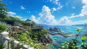 清新蔚蓝海岸自然风光