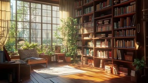 清新温暖阳光室内书房
