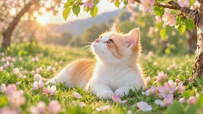 樱花暖阳下的治愈橘猫