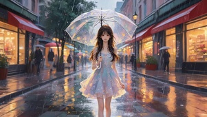 雨天街道女孩