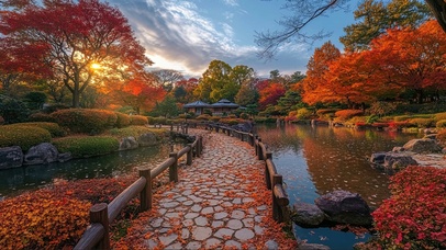 静谧秋日枫叶公园