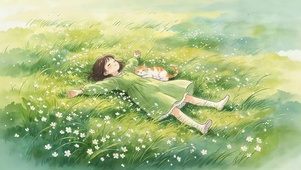 治愈草地上女孩