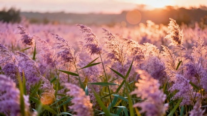 夕阳与微风下的芦苇