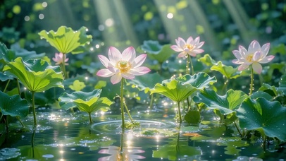 晨光里的荷塘荷花