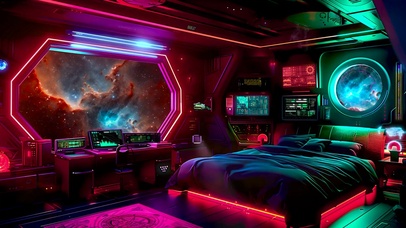 科技霓虹宇宙飞船卧室