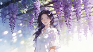 紫藤树下女孩