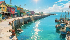 蓝天清新阳光海岸小镇