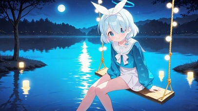 月夜湖畔秋千-阿罗娜