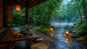 幽静竹林木屋