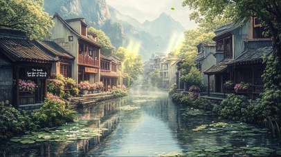 莲花河岸水乡古城村庄