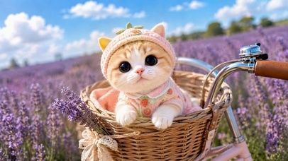 薰衣草花田的可爱小猫咪