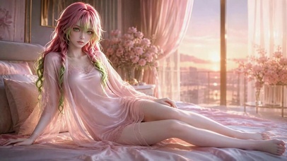 卧室温柔粉发少女