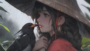 治愈 雨中斗笠少女