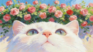 鲜花墙下猫咪