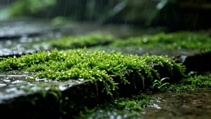 4K唯美 雨落青石板 绿苔藓