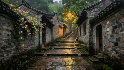 唯美治愈雨落古巷