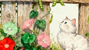 可爱猫咪望着蝴蝶带鱼屏