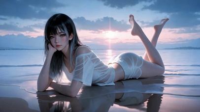 海边黄昏氛围感美女