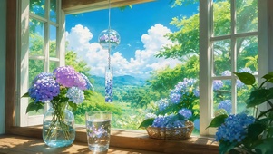治愈绣球花窗台