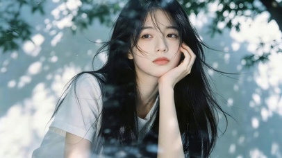 树影下女孩