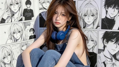 可爱耳机女孩