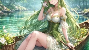 木舟上的绿影少女二次元