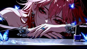 暗夜粉发红眸蓝蝶美少女