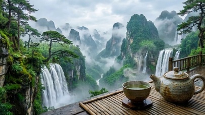 国风山水雨景