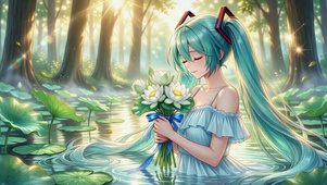 林间荷塘抱花初音未来