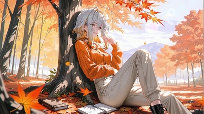 秋日枫林少女嘉贝莉娜