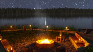 夜晚湖边篝火