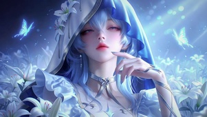 花海蓝发少女