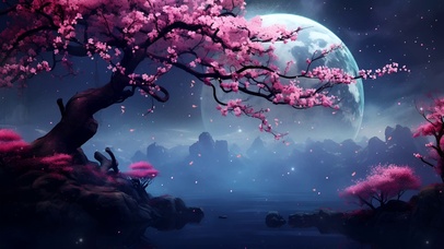 樱花飘落月夜